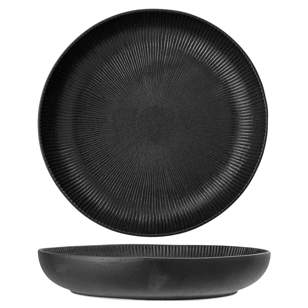 Bloomingville Neri Schale Schwarz – Steingut, 4000 ml, Ø33 cm, skandinavisches Design mit Rillenstruktur