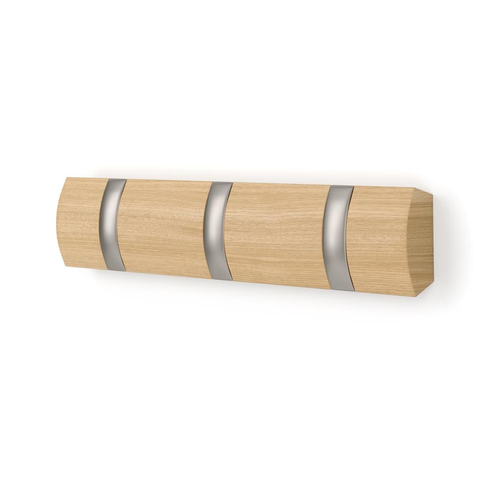 Umbra Flip Wandgarderobe, Garderobenleiste in Natur, mit 3 beweglichen Haken in Silber