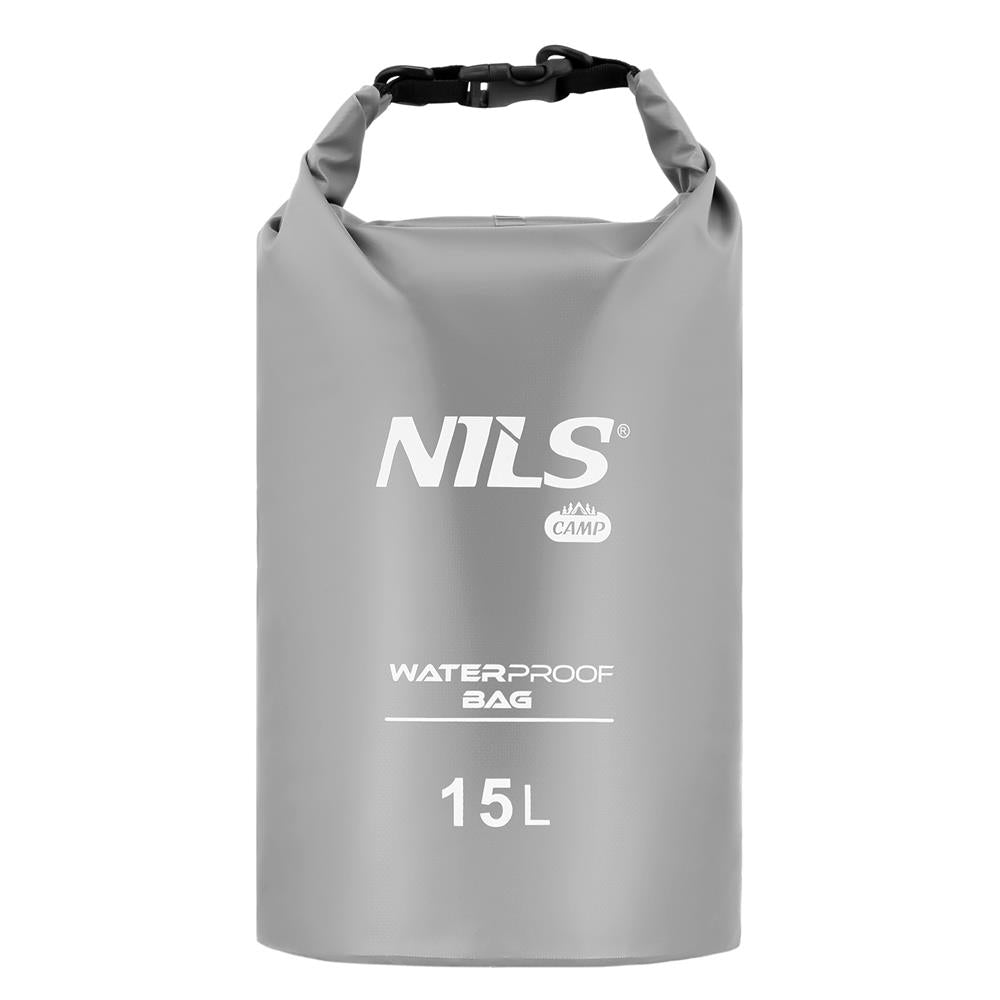 NILS CAMP Dry Bag 15L grau wasserdichter Beutel für Camping Kajak Strand Outdoor