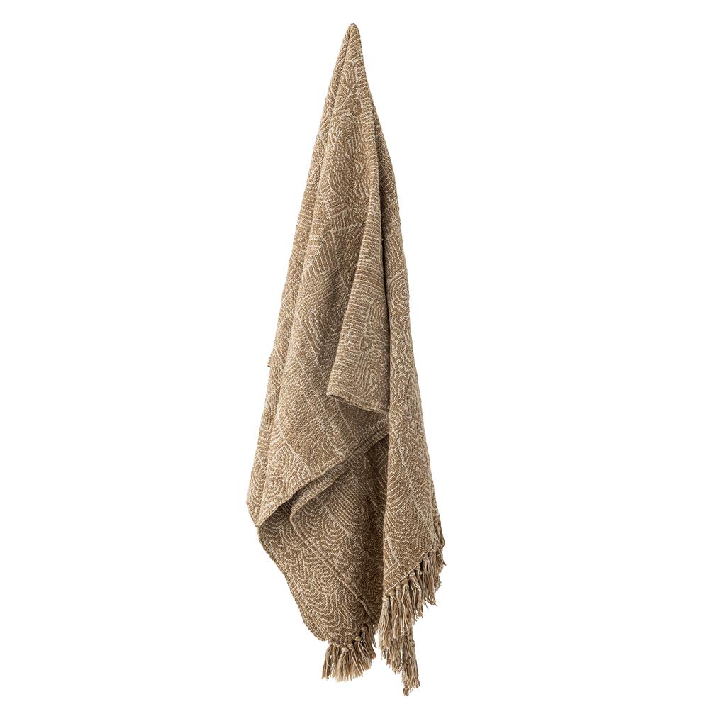 Bloomingville Bresso Decke, Braun, recycelte Baumwolle, 160x130 cm, gewebt, mit Fransen