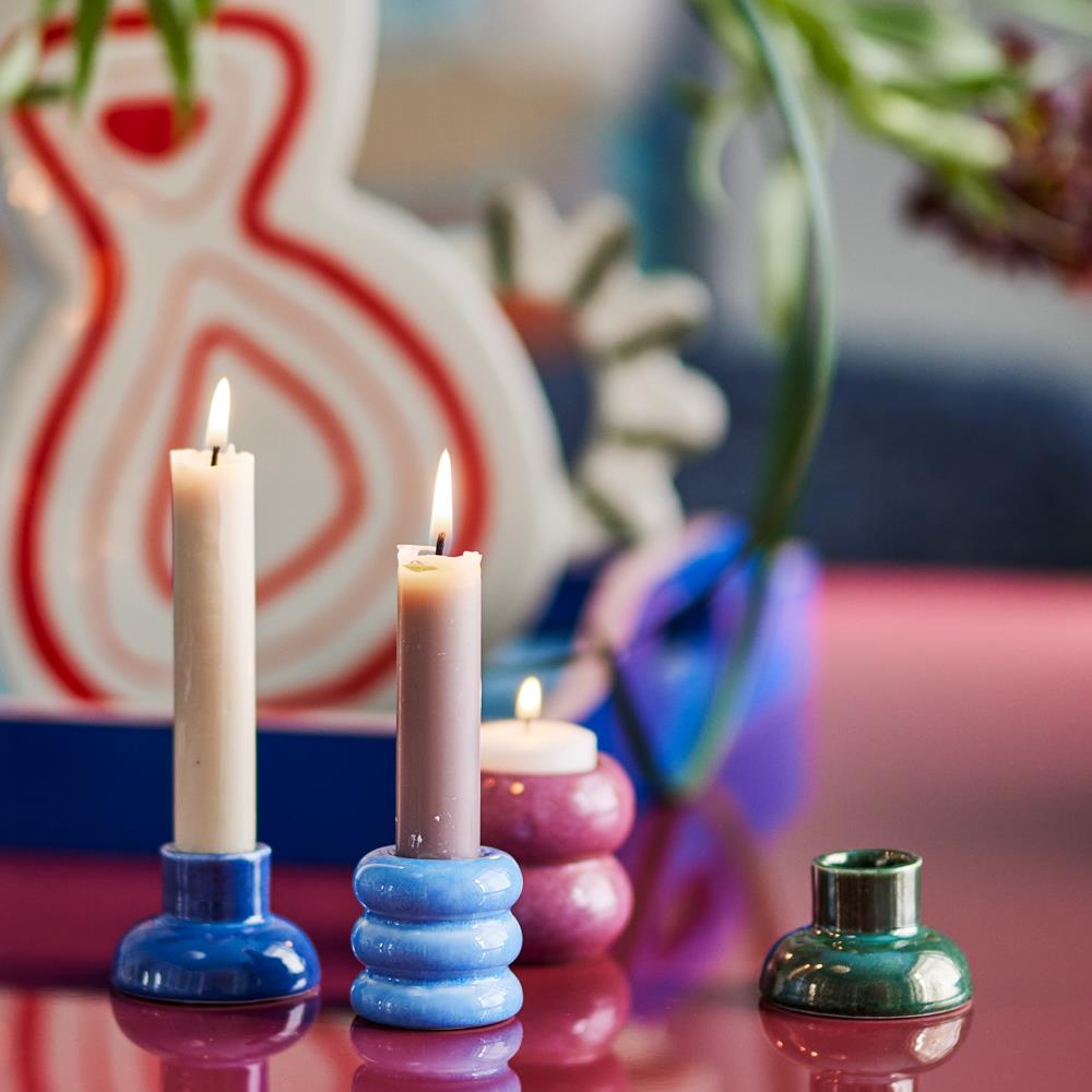 Bloomingville Tana Kerzenhalter 2er Set bunt - Steingut Kerzenständer stapelbar für Tisch & Deko