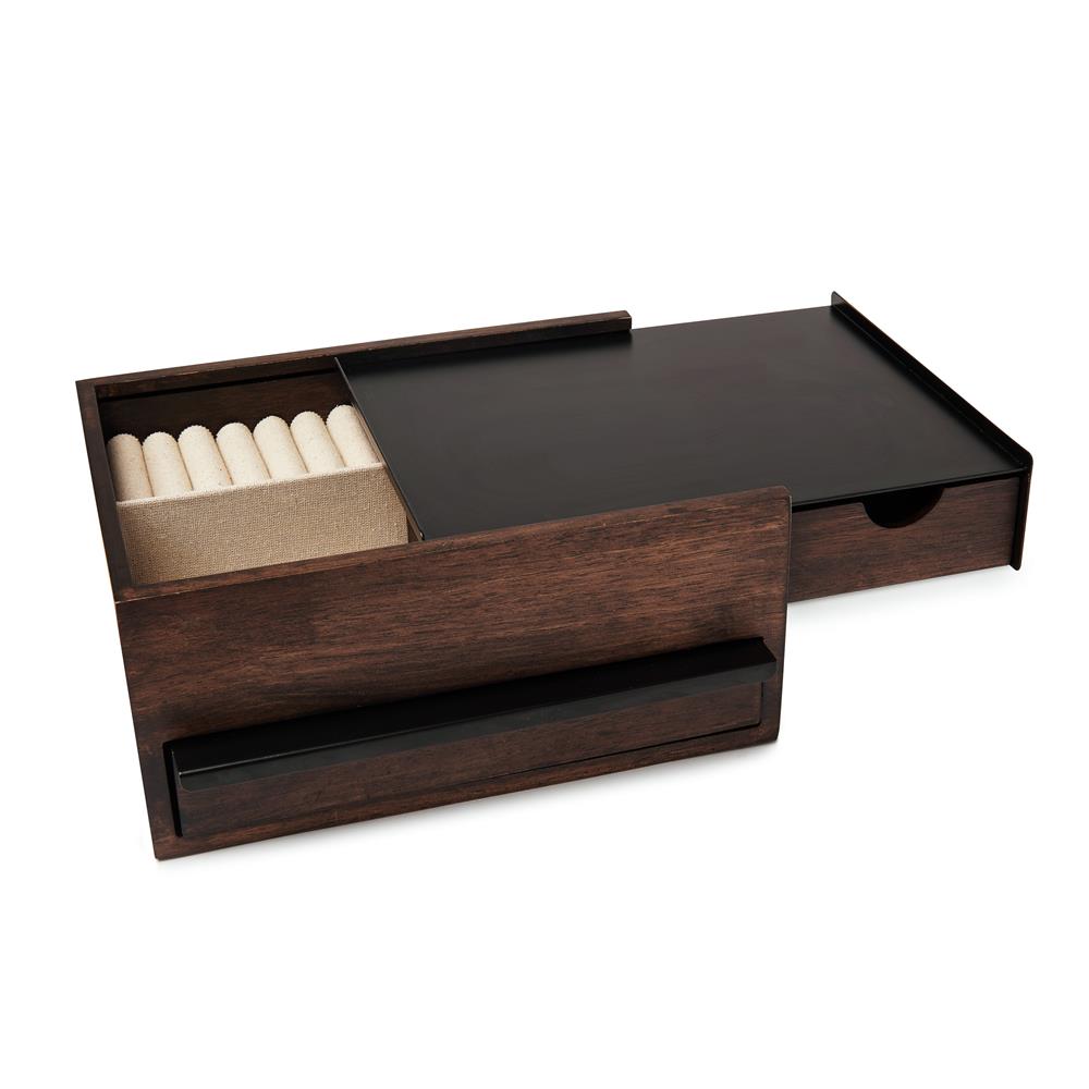 Umbra Stowit Design Schmuckkasten Schwarz/Walnuss moderne Schmuck Box mit Geheimfächern für Ringe Armbänder Uhren Halsketten Ohrringe und Accessoires