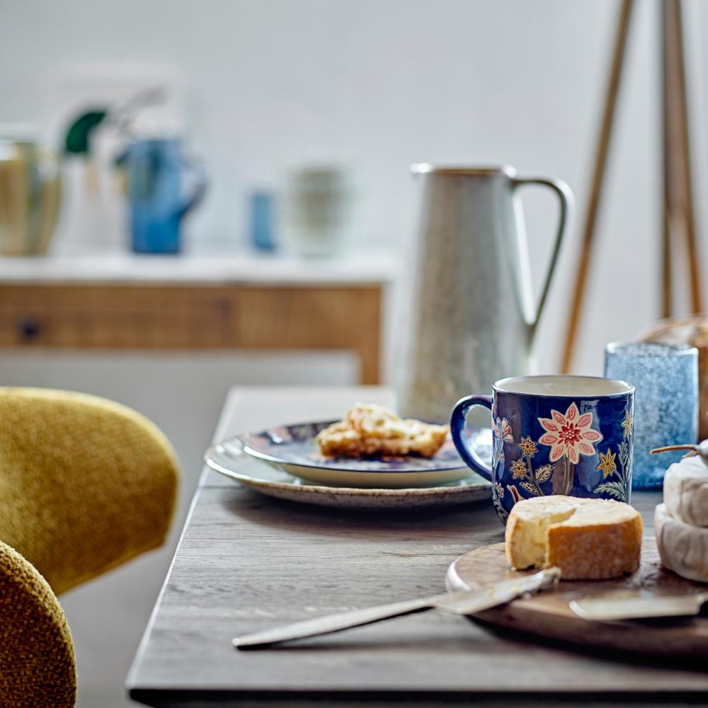 Bloomingville Meredith Tasse 4er Set bunt - Steingut Tassen mit Blumen & Vogelmotiv für Küche & Tischdeko