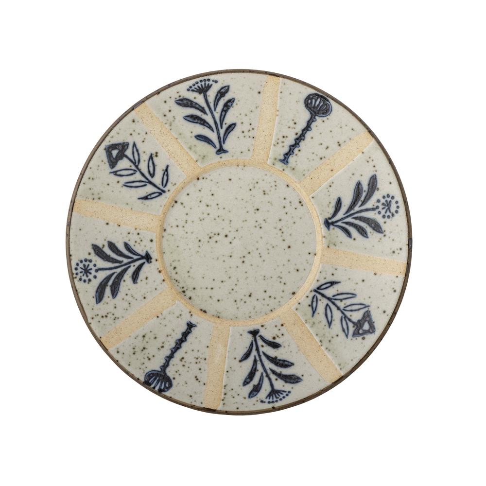 Bloomingville Leonie Teller in Beige/Blau, 16cm, aus Steingut