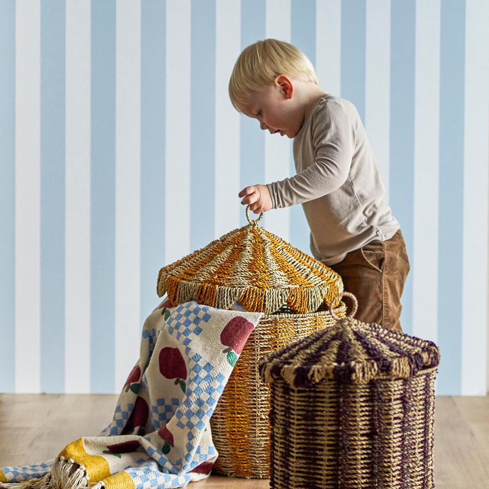 Bloomingville MINI Cikkeline Korb 2er Set bunt - Aufbewahrungskorb Seegras mit Deckel Kinderzimmer