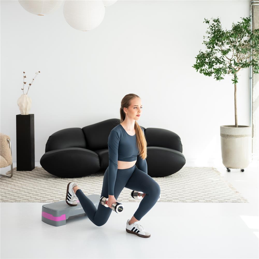 Aerobic Stepper 2-fach höhenverstellbar Grau/Pink für Cardio und Workout | HMS AS003