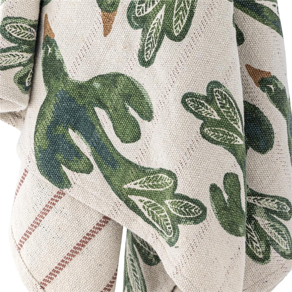 Bloomingville Birdliva Wohndecke Vogelmotiv 160 x 130 cm mit recycelter Baumwolle mit Quasten