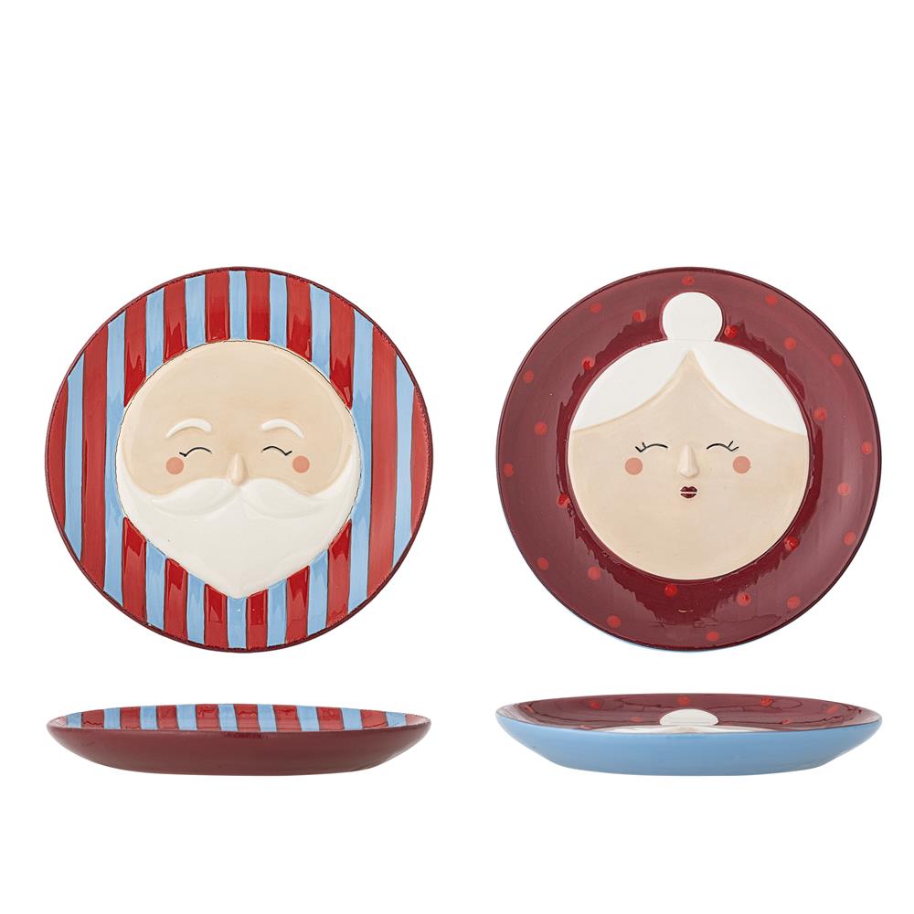 Bloomingville Granny Teller Rot Steingut 2er Set Dessertteller Weihnachtsteller handbemalt
