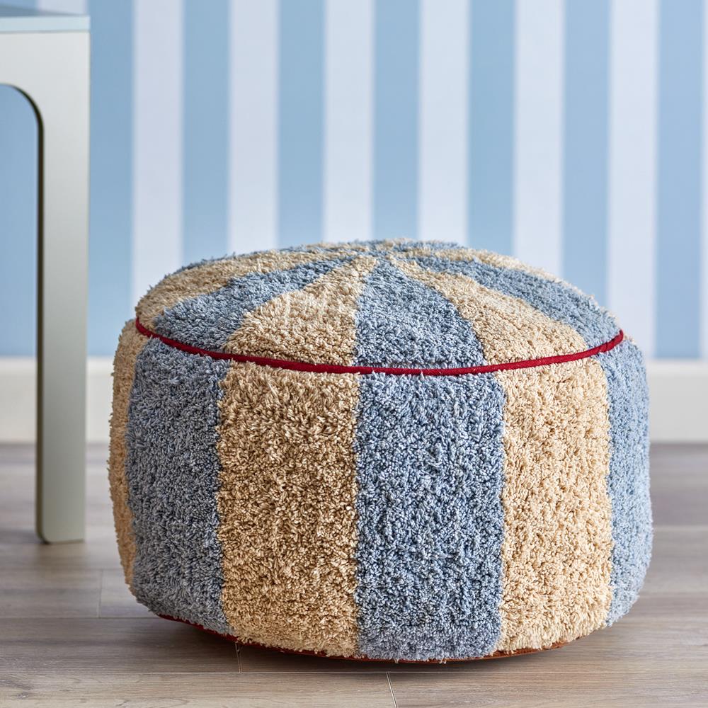 Bloomingville MINI Charoline Pouf blau - Baumwoll Sitzpouf Hocker mit Streifen für Kinderzimmer