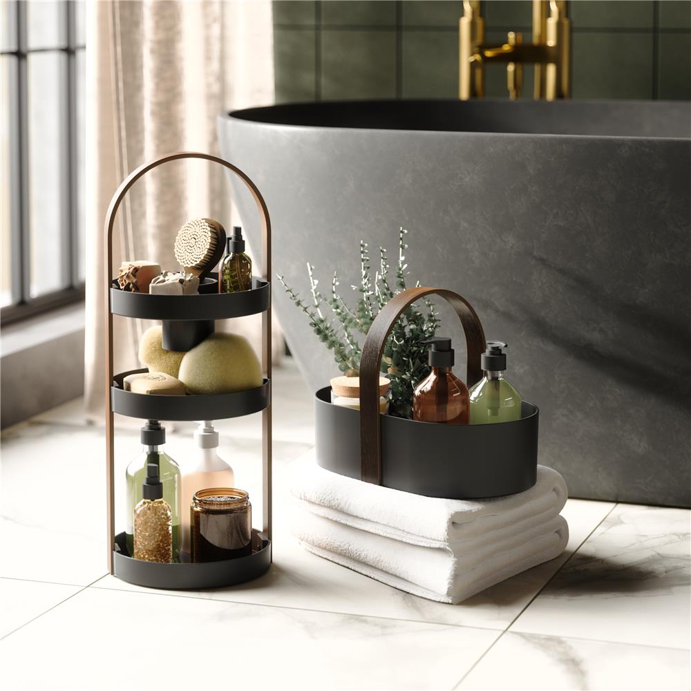 Umbra Bellwood Caddy mit herausnehmbarer Trennwand, Organizer für Kosmetik in Schwarz/Walnuss