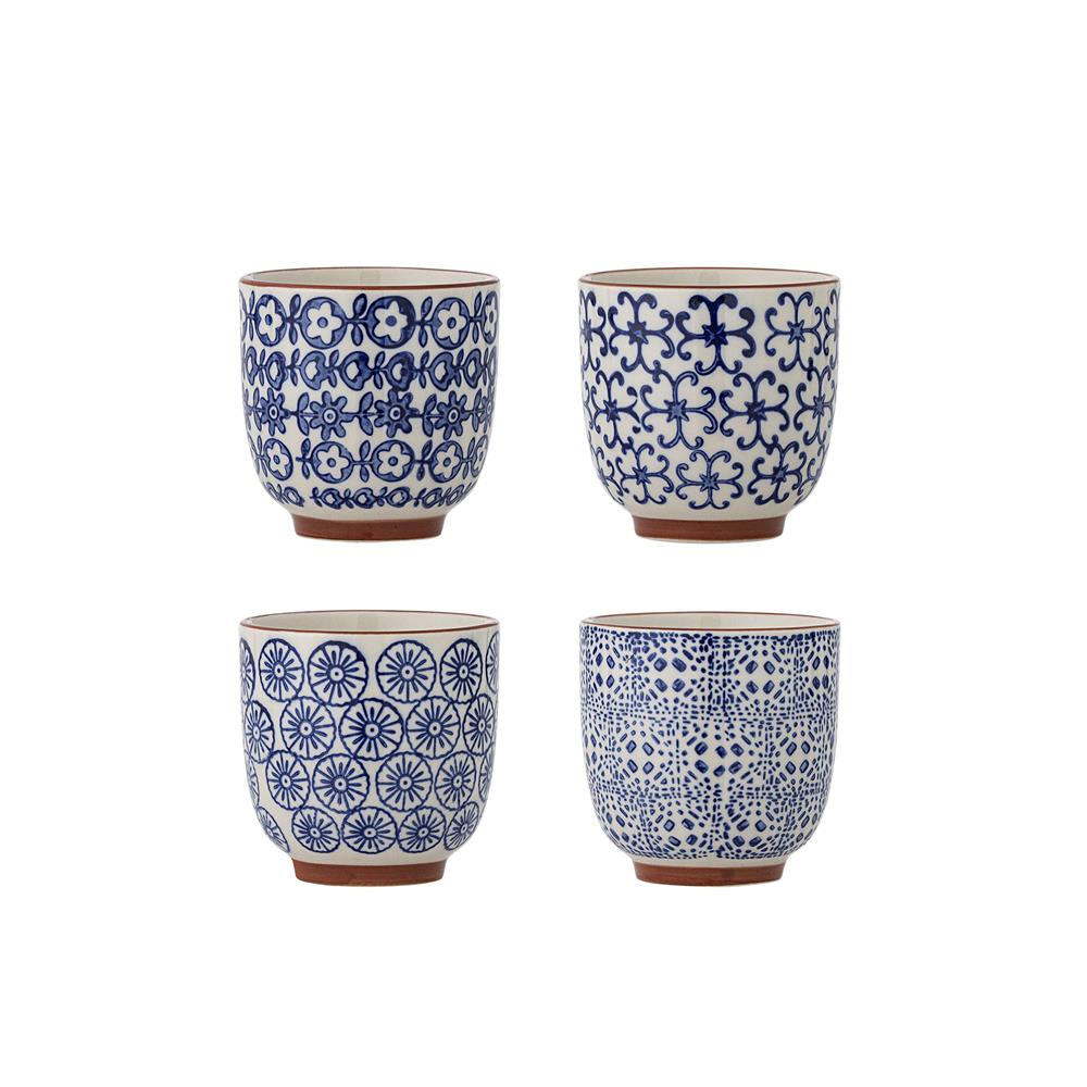 Bloomingville Karine Tassen 4er Set 150 ml Steingut blau Muster