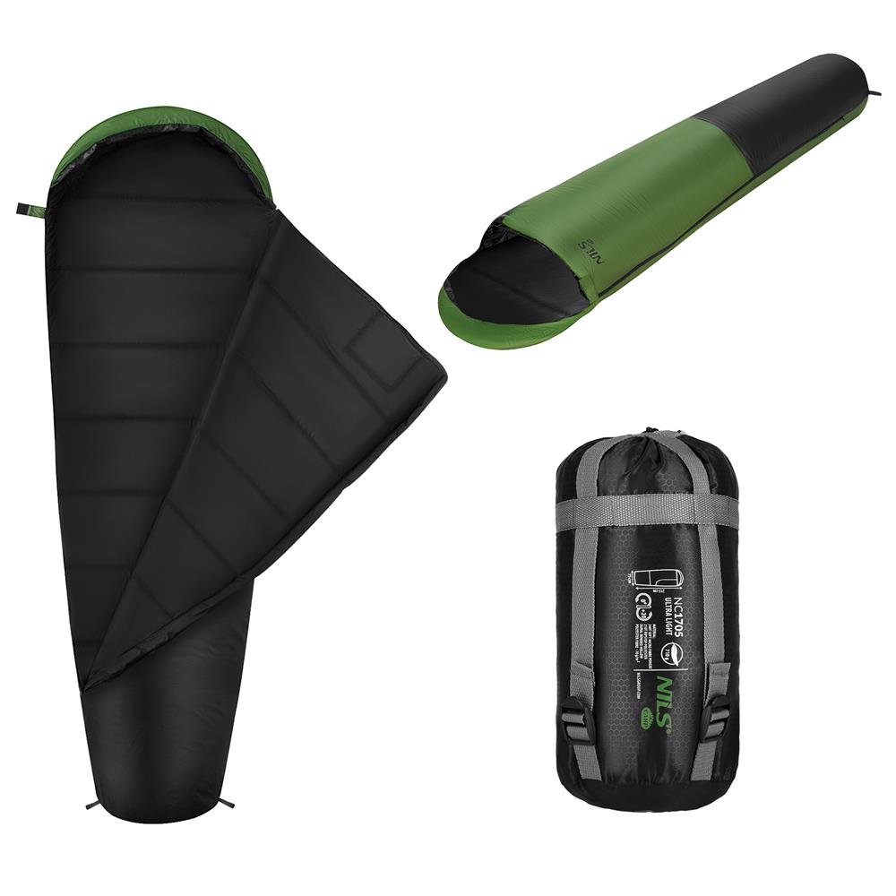 NILS CAMP Ultra Light Schlafsack Schwarz-Grün - leichter Sommerschlafsack für Camping & Trekking