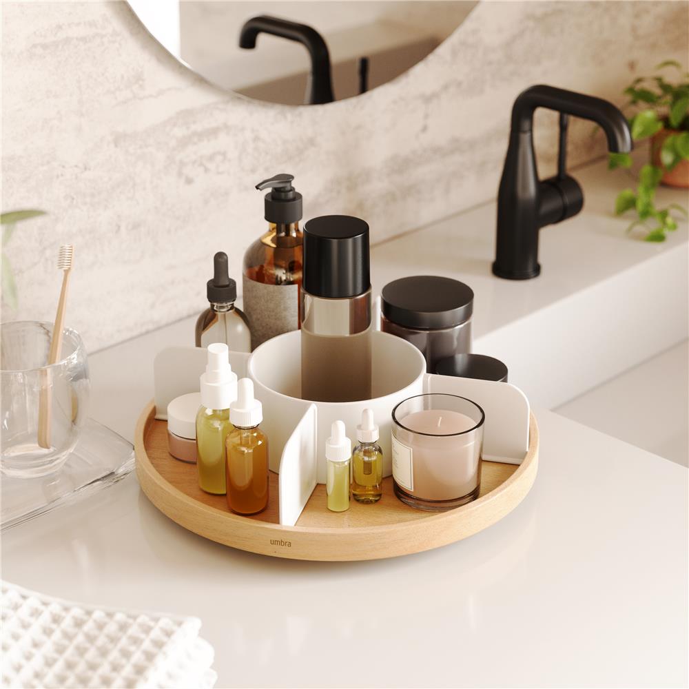 Umbra Bellwood Drehbarer Organizer, Lazy Susan Drehteller in Weiß/Natur