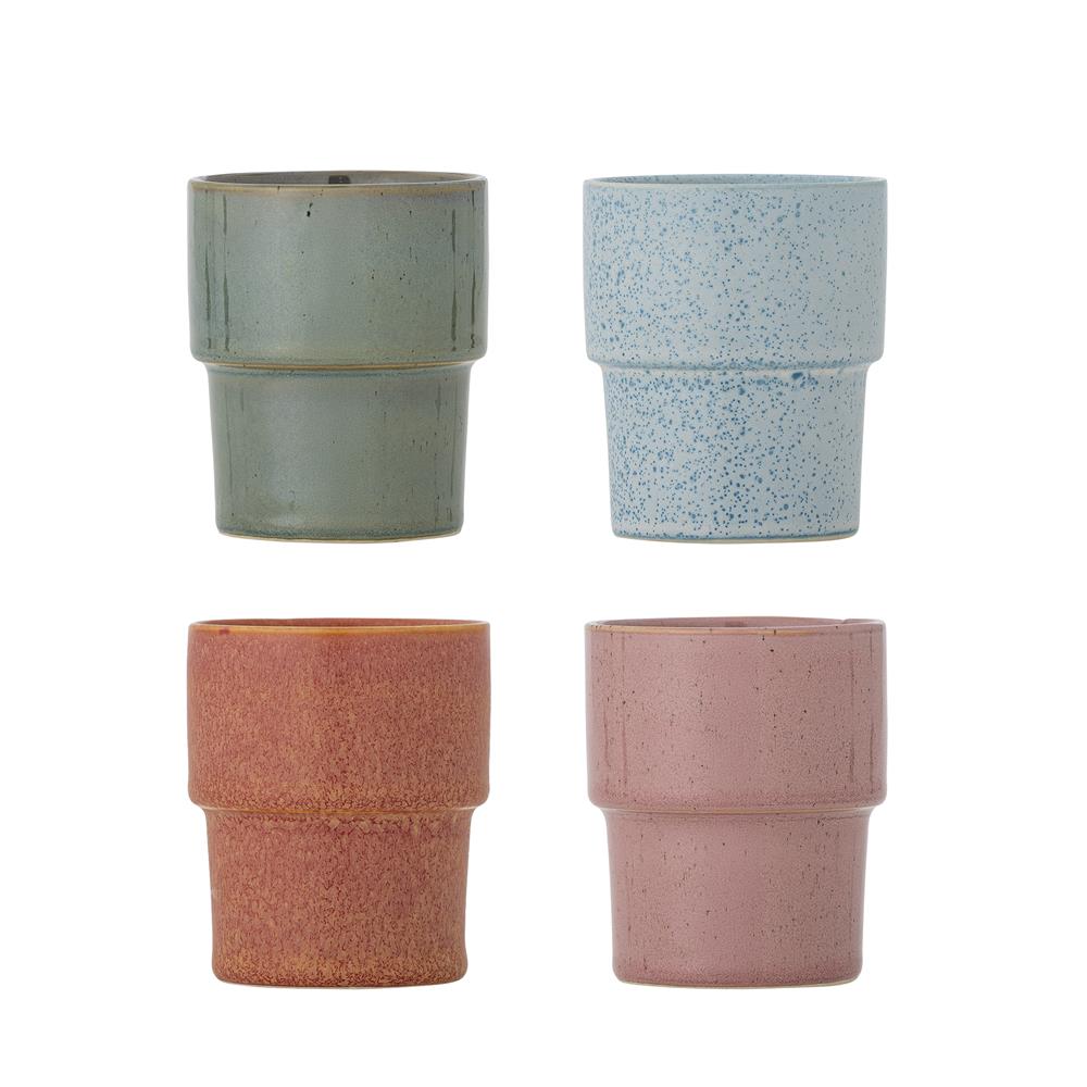 Bloomingville Ewan Tasse Bunt Steingut D7,5xH9 cm 4er Set – stapelbare Tassen