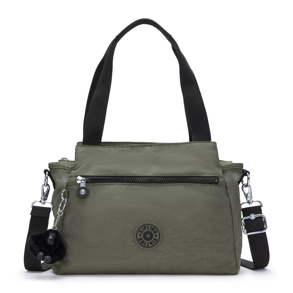 Kipling ELYSIA, mittelgroße Schultertasche, Green Moss (grün), Umhängetasche mit vielen Fächern