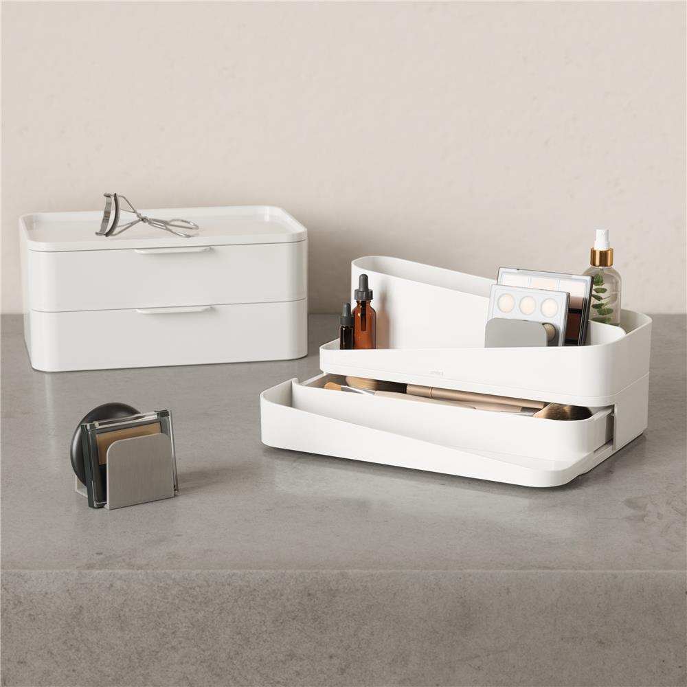 Umbra Glam Kosmetik Organizer in Weiß/Grau, Modulare Aufbewahrungsbox mit 3 Schubladen