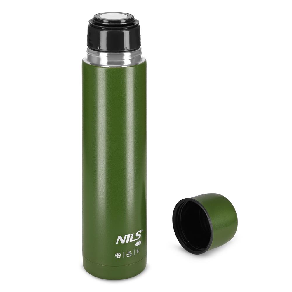 NILS CAMP Thermoskanne 1L Edelstahl grün isoliert für Camping Reisen Outdoor