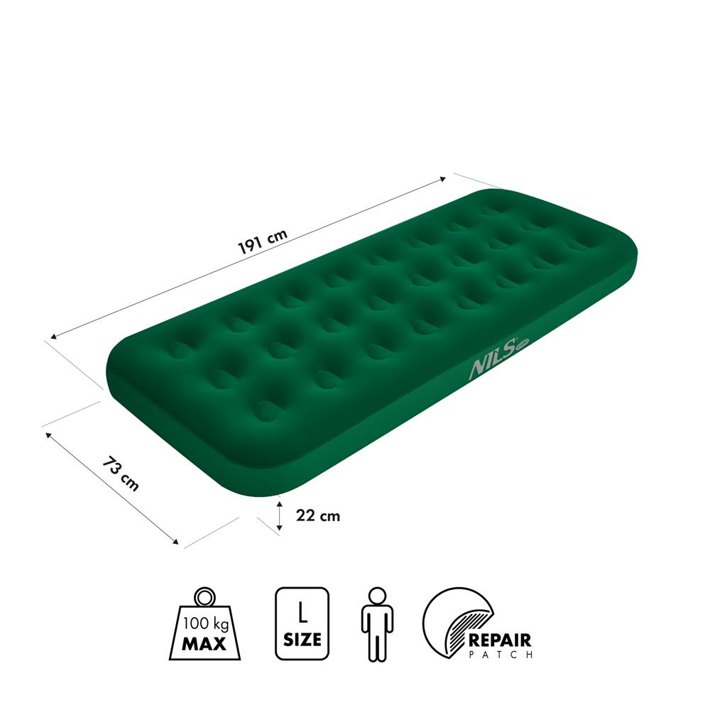 NILS CAMP Campingmatratze Einzelbett grün 191x73x22 cm für Camping Reise Gästebett