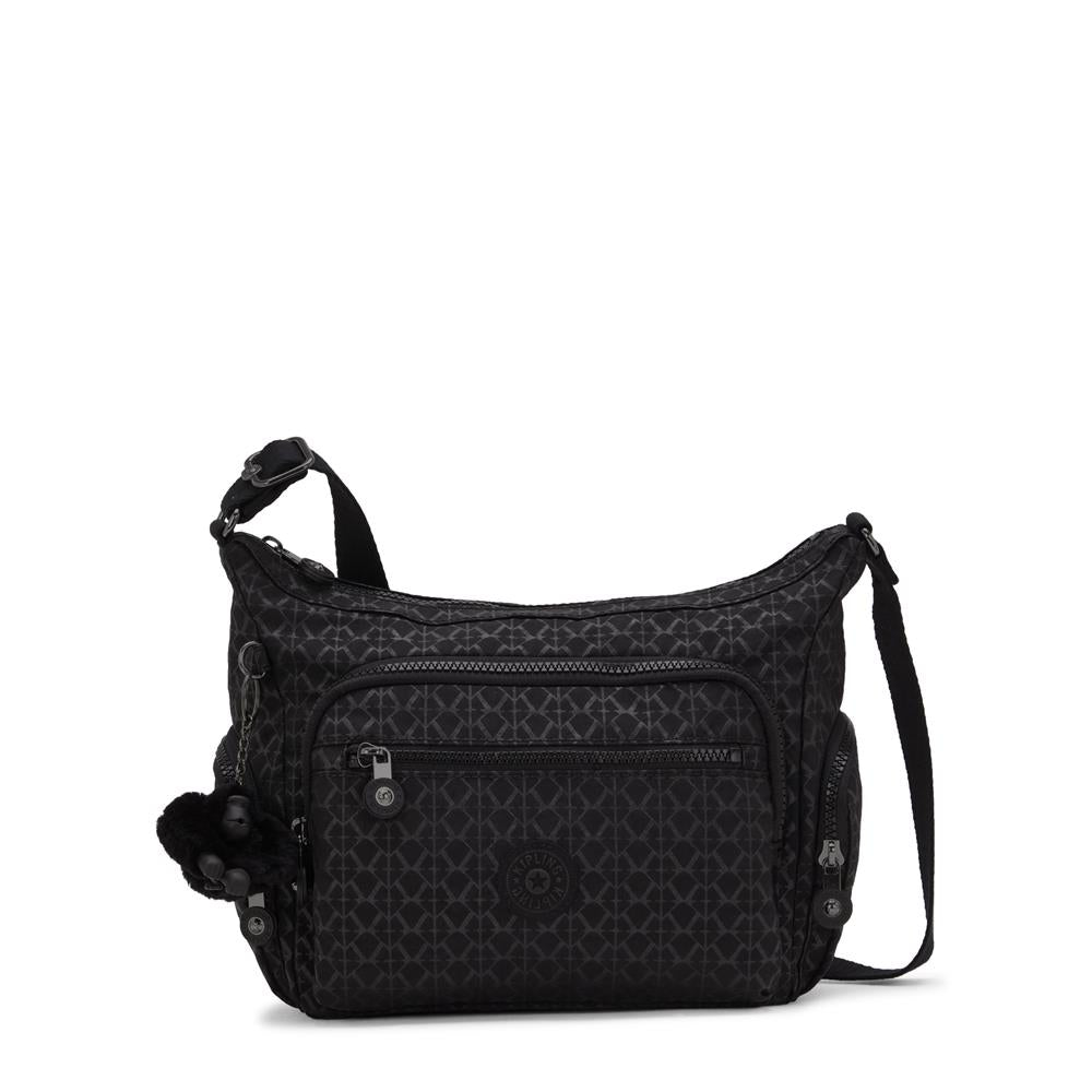 Kipling GABBIE S, Kleine Umhängetasche, Signature Emb (schwarz), Schultertasche mit vielen Fächern