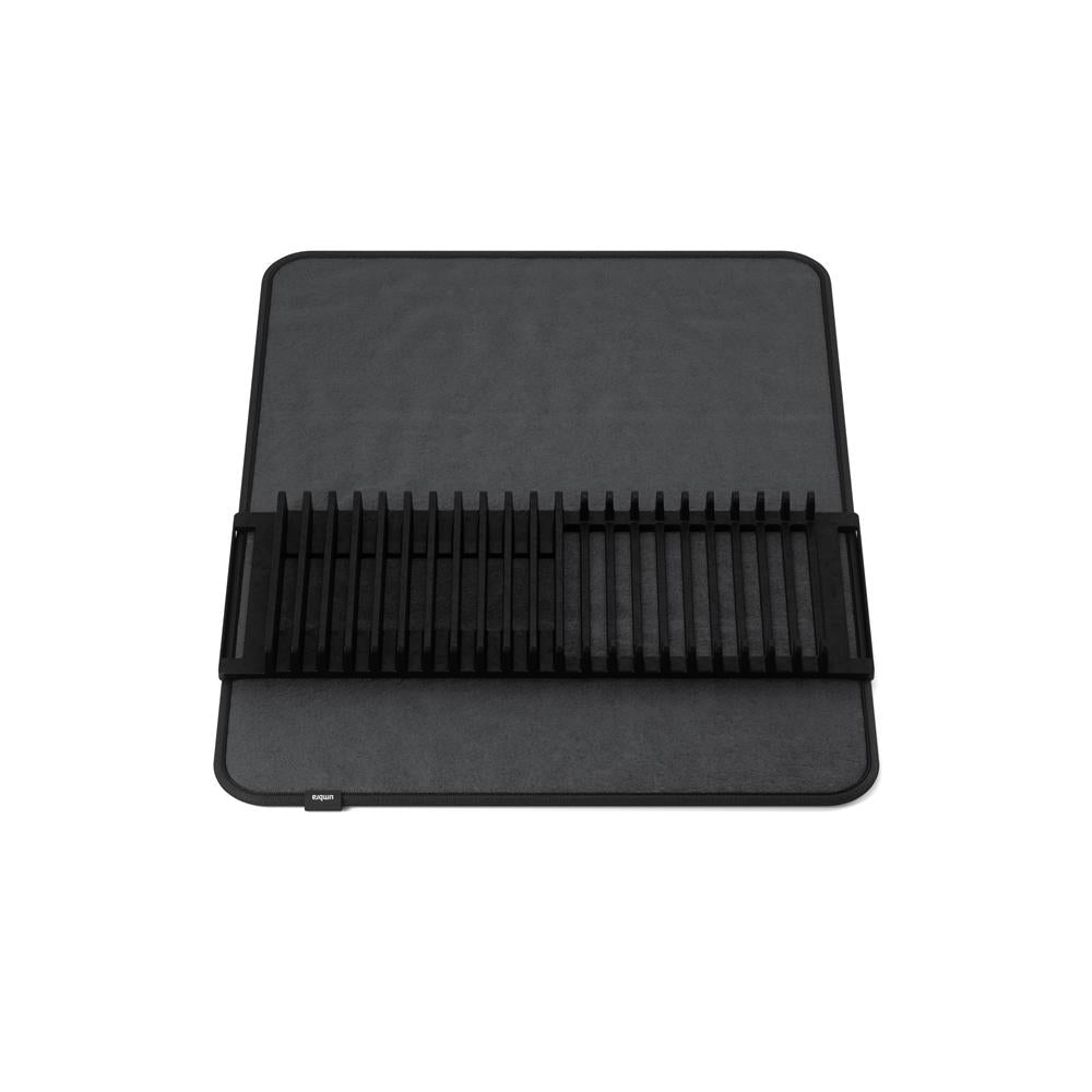 Umbra Udry Geschirr Abtropfgestell und Mikrofaser Abtropfmatte, Faltbar, Platzsparend, 61 x 45 cm, in Schwarz