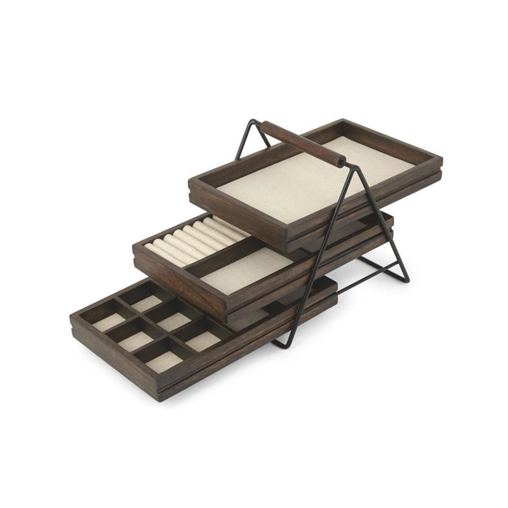 Umbra Terrace Schmucktablett Holz Schmuckkästchen mit drei Schubfächer für Ringe Armbänder Ketten Uhren und Mehr