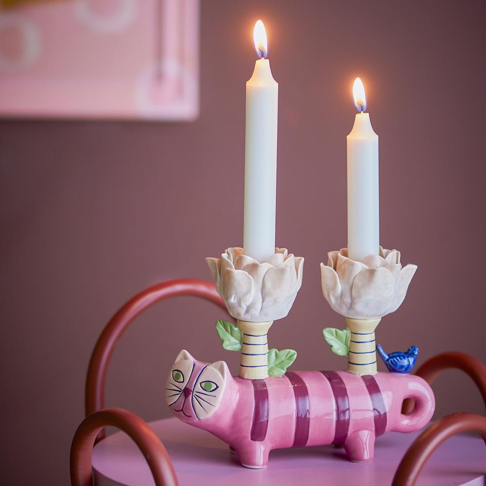 Bloomingville Missy Kerzenhalter Bunt Steingut Katze Kerzenständer