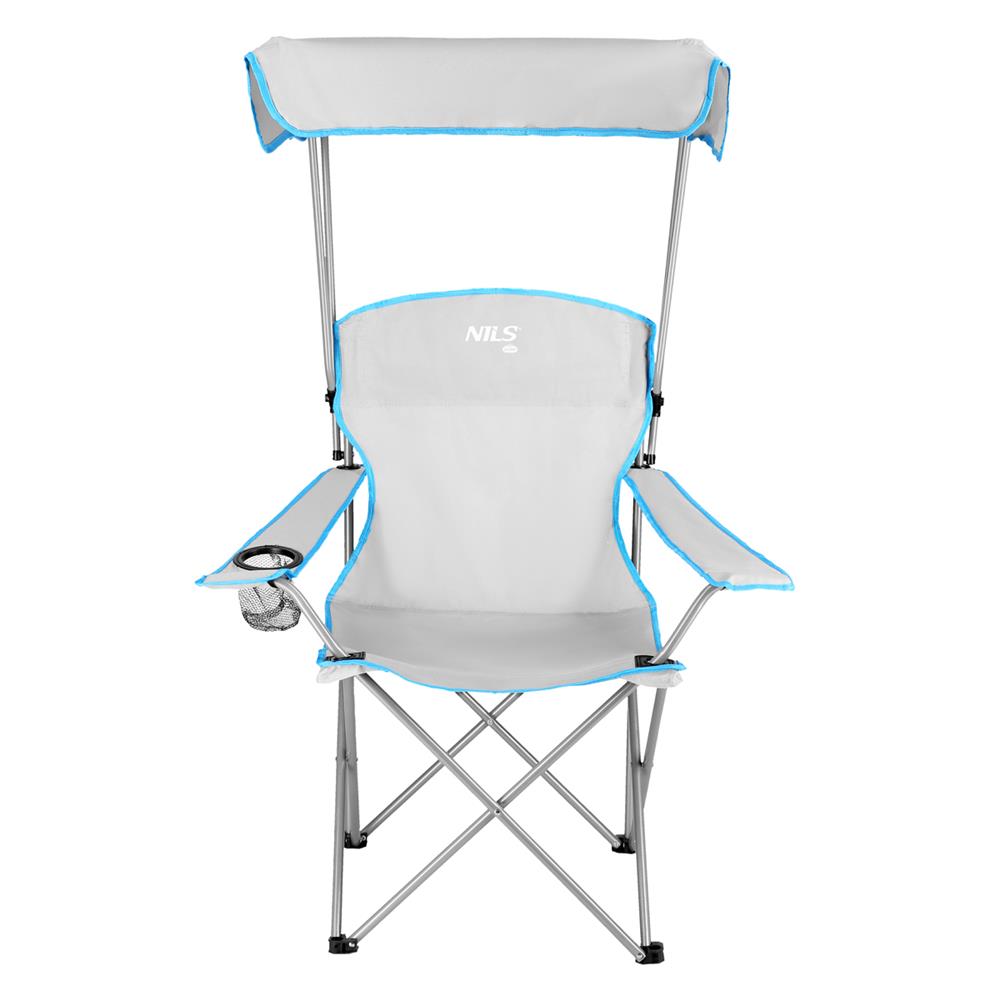 NILS CAMP Campingstuhl mit Sonnendach Grau - faltbarer Klappstuhl für Camping, Strand & Garten