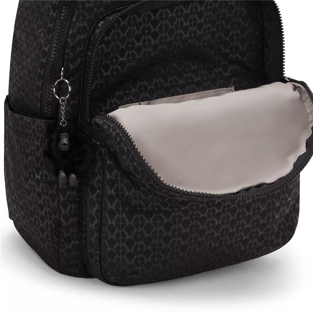 Kipling SEOUL, großer Rucksack, Signature Emb (schwarz), Laptoprucksack 15 Zoll mit viel Stauraum