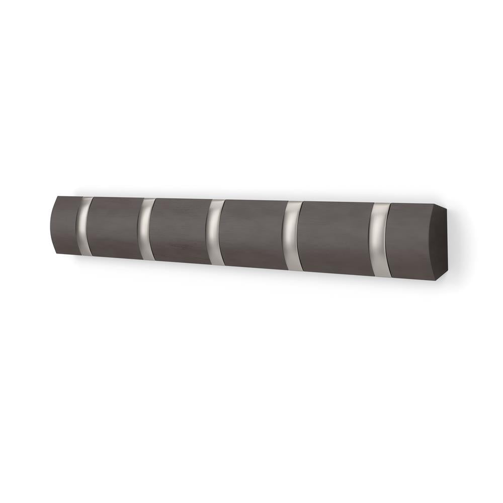 Umbra Flip Wandgarderobe, Garderobenleiste in Treibholz, mit 5 beweglichen Haken in Nickel