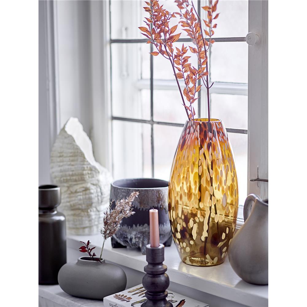 Bloomingville Ibro Vase, Grün, Steingut, 9x24 cm, gerade Form, dänisches Design