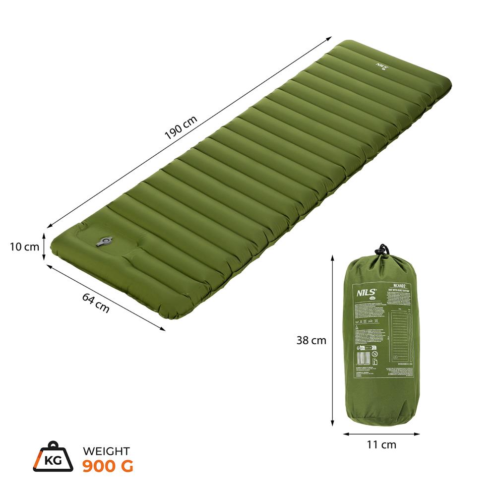 NILS CAMP Campingmatte mit Pumpe 190 cm grün Isomatte aufblasbar Outdoor