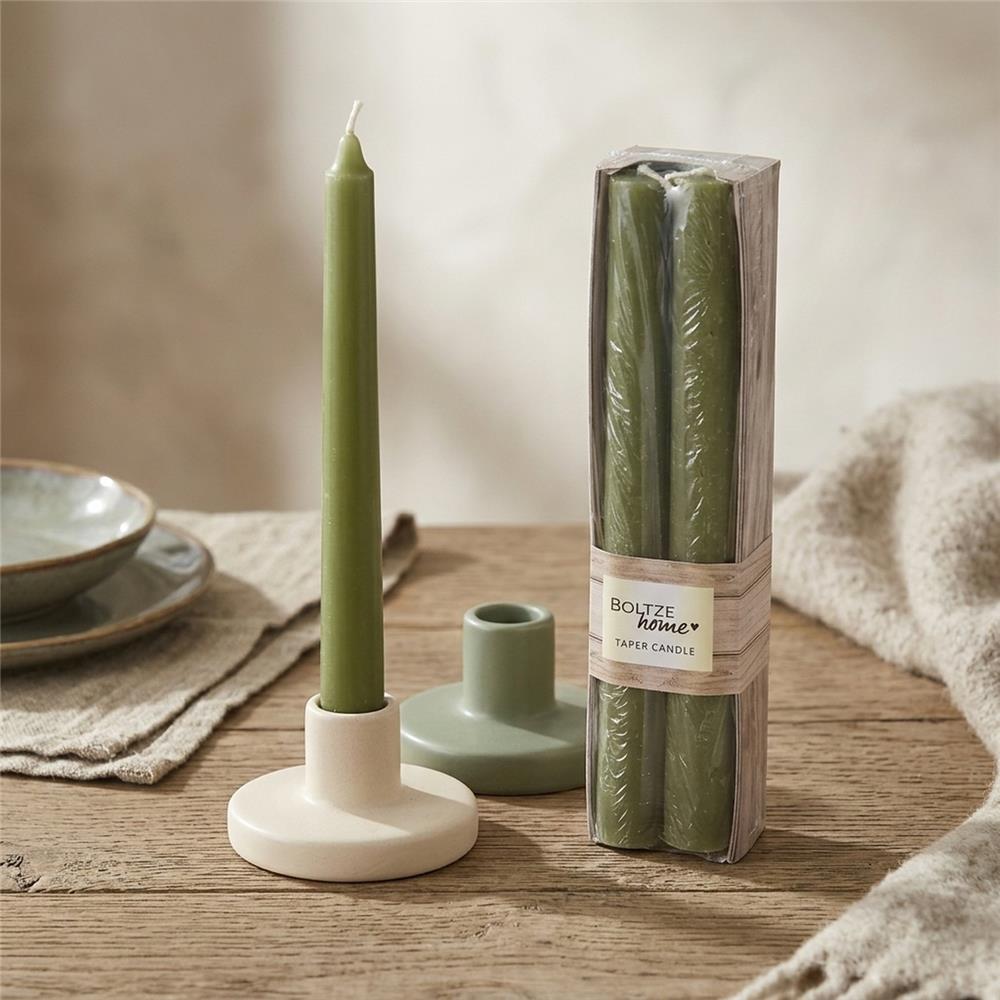 BOLTZE Stabkerze Melia grün 4 Stück 20cm Kerzen Wachskerzen Leuchterkerzen Tafelkerzen