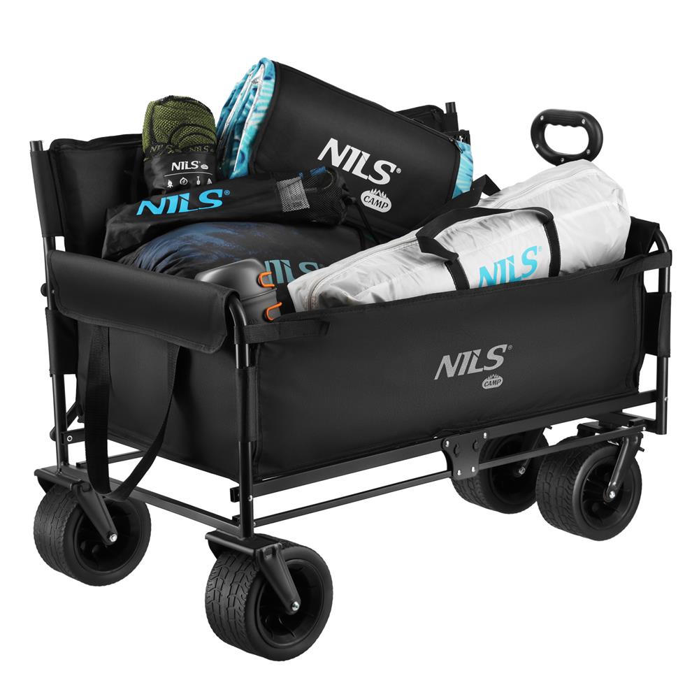 NILS CAMP Bollerwagen faltbar 140L in Grün - Strandwagen mit Sitzfunktion für Camping & Outdoor