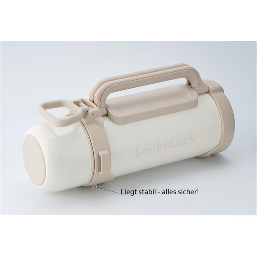 LocknLock Thermoskanne 1,8 L Schwarz, Becher, Edelstahl, Tragegurt, Auslaufsicher