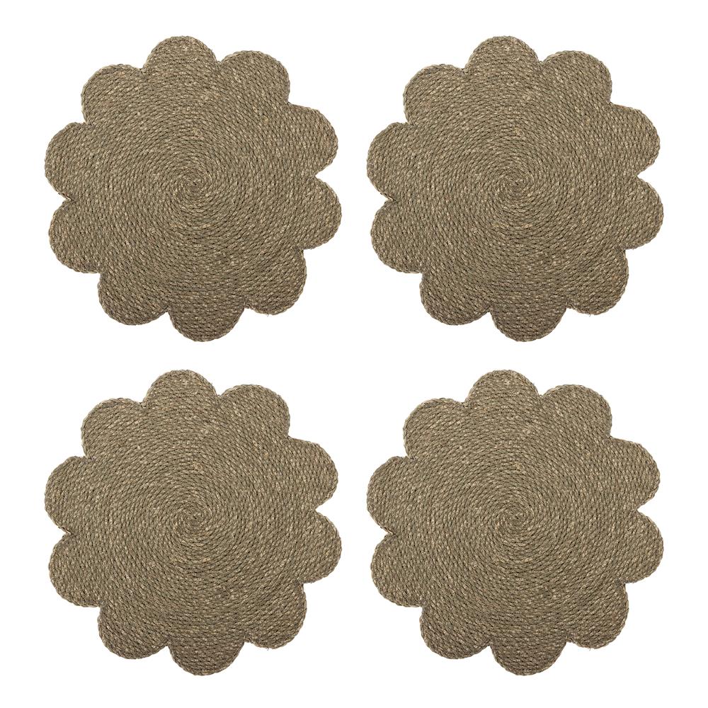 Bloomingville Elin Platzdeckchen 4er Set D38 cm natur - Seegras Tischset in Blumenform für Tischdeko