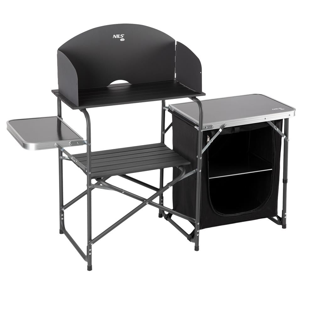 NILS CAMP Campingschrank mit Windschutz - klappbare Outdoor Küche mit Arbeitsflächen für Camping