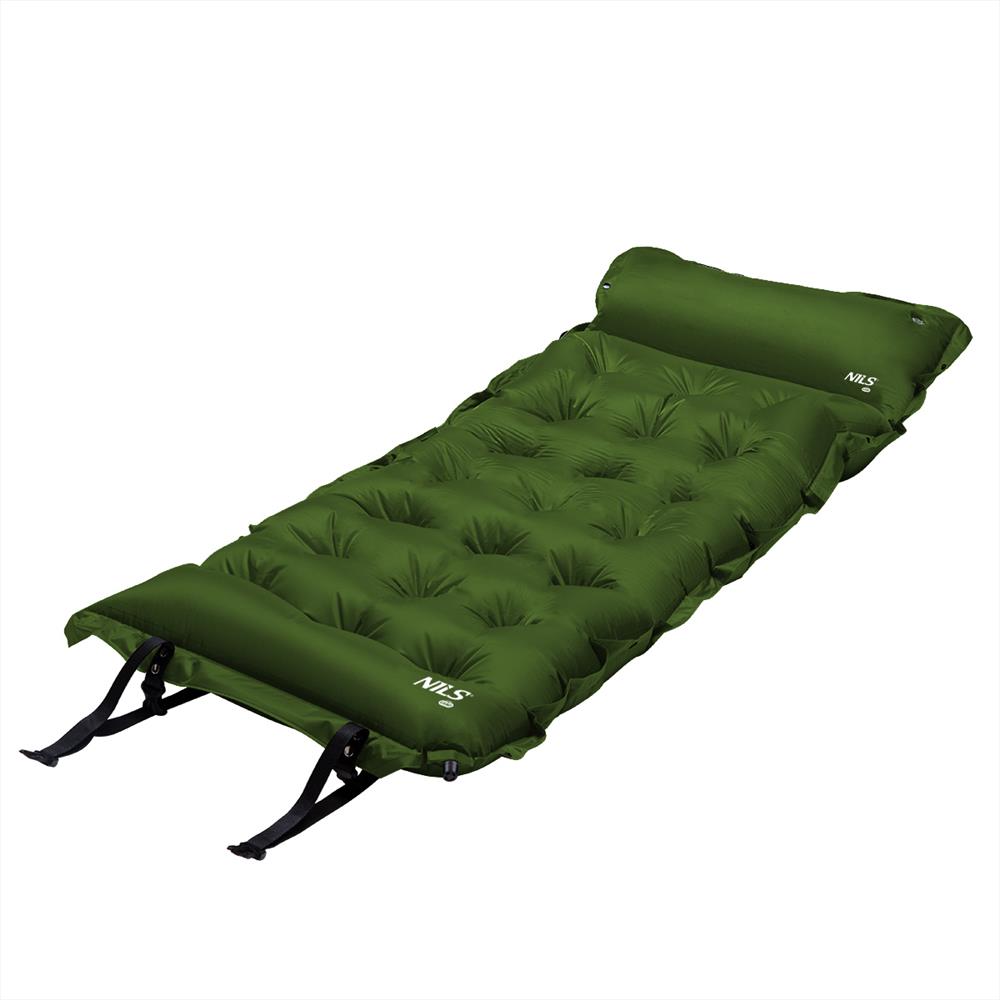 NILS CAMP selbstaufblasende Campingmatte 188 cm dunkelgrün mit Kissen Isomatte Outdoor