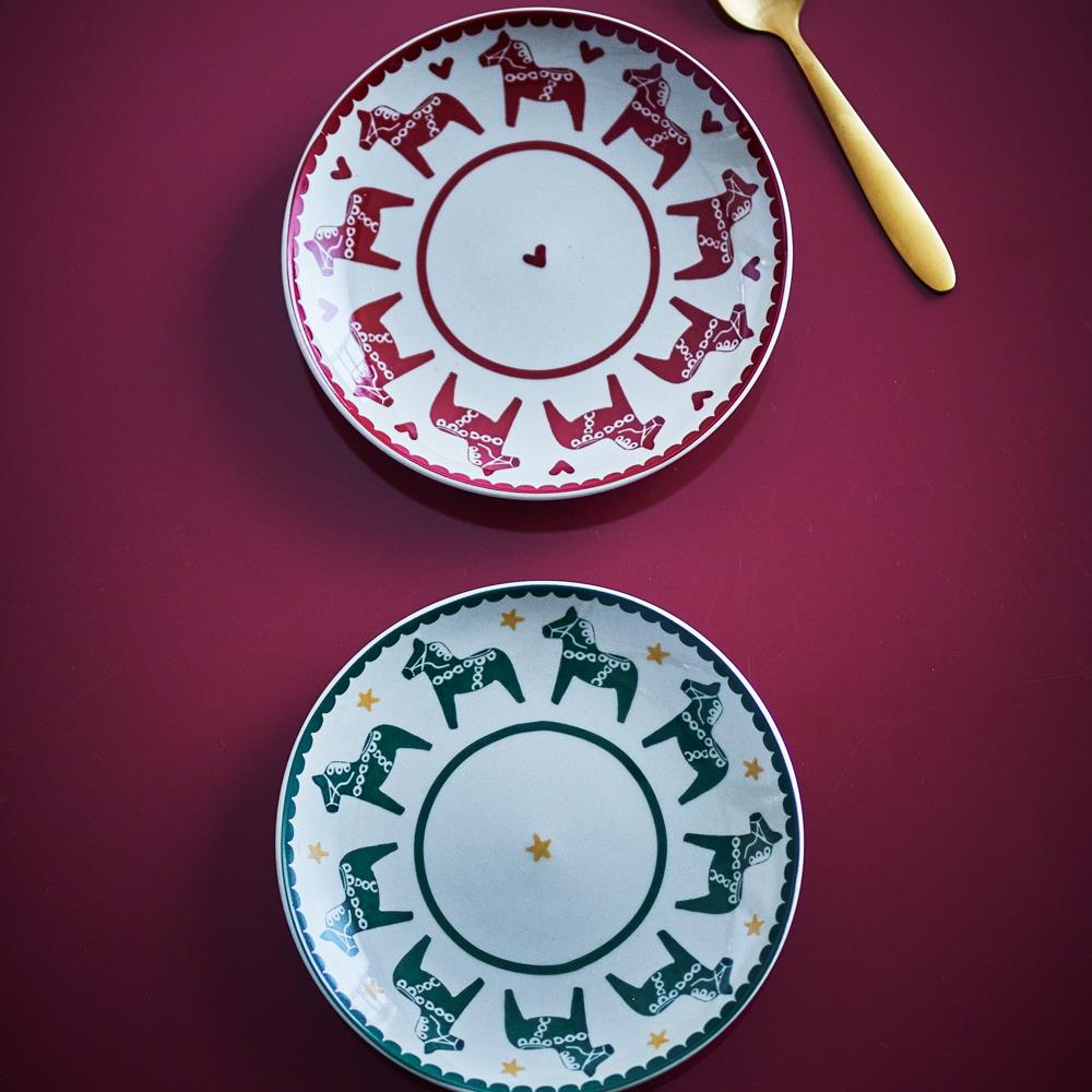 Bloomingville Siffer Teller Bunt Steingut 2er Set Weihnachtsteller 16 cm