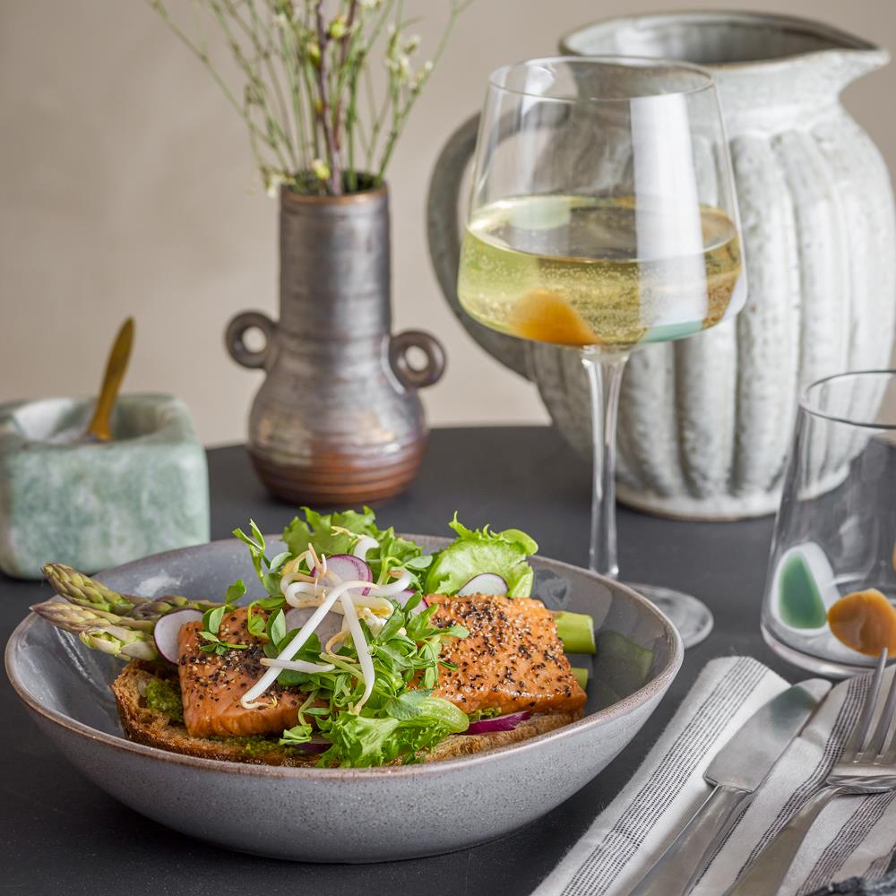 Bloomingville Sandrine Tiefer Teller aus Steingut in Grau 900 ml – Schale für Pasta & Suppen