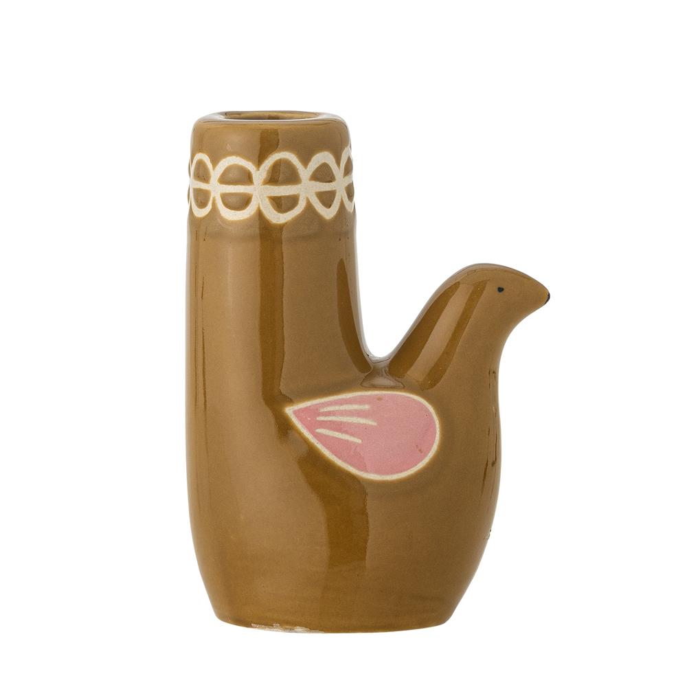 Bloomingville Trudy Kerzenhalter, Vogel, in Braun, aus Steingut, Kerzenständer, im dänischen Design