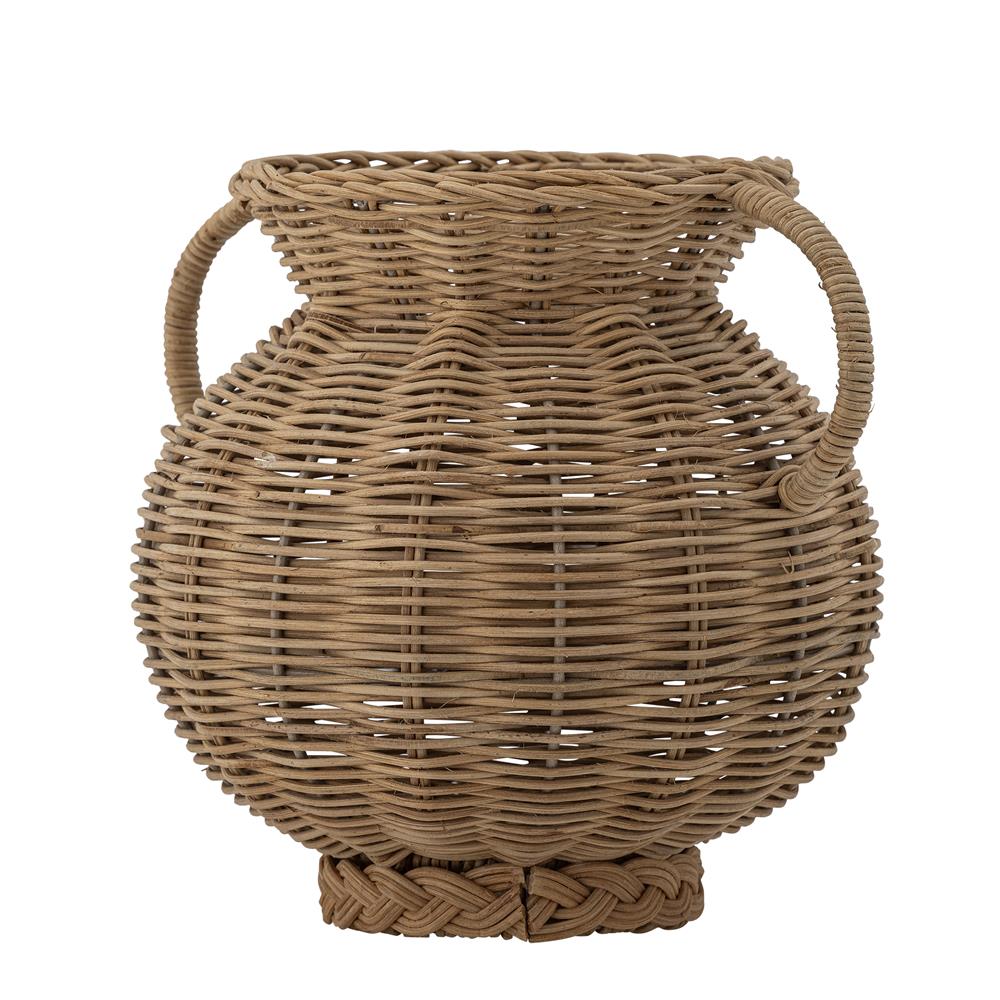 Bloomingville Uni Vase natur - Glasvase mit Rattan Geflecht für Wohnzimmer & Boho Deko