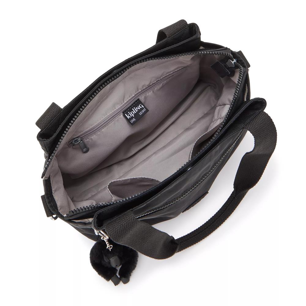 Kipling ELYSIA, mittelgroße Schultertasche, Black Noir (schwarz), Umhängetasche mit vielen Fächern