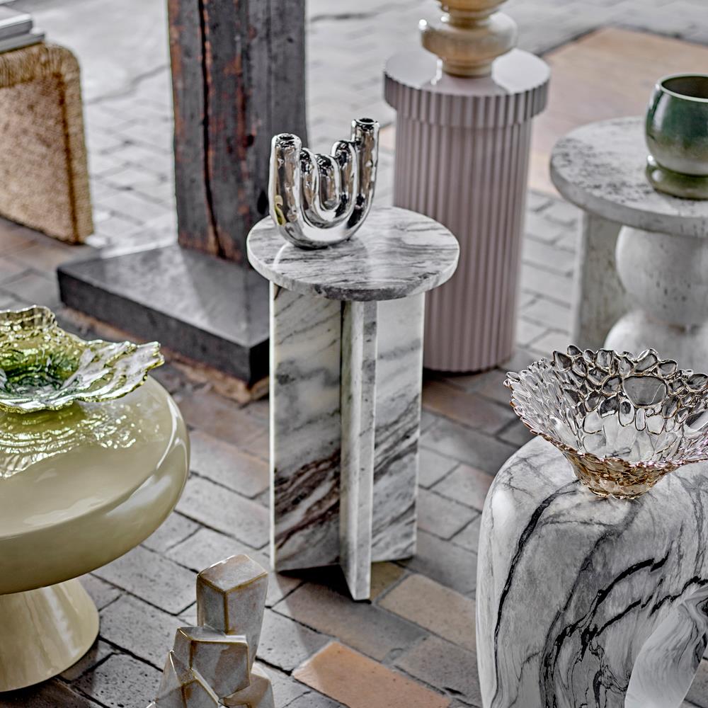 Bloomingville Shine Kerzenhalter silber - Steingut Kerzenständer modern für Tischdeko Wohnzimmer