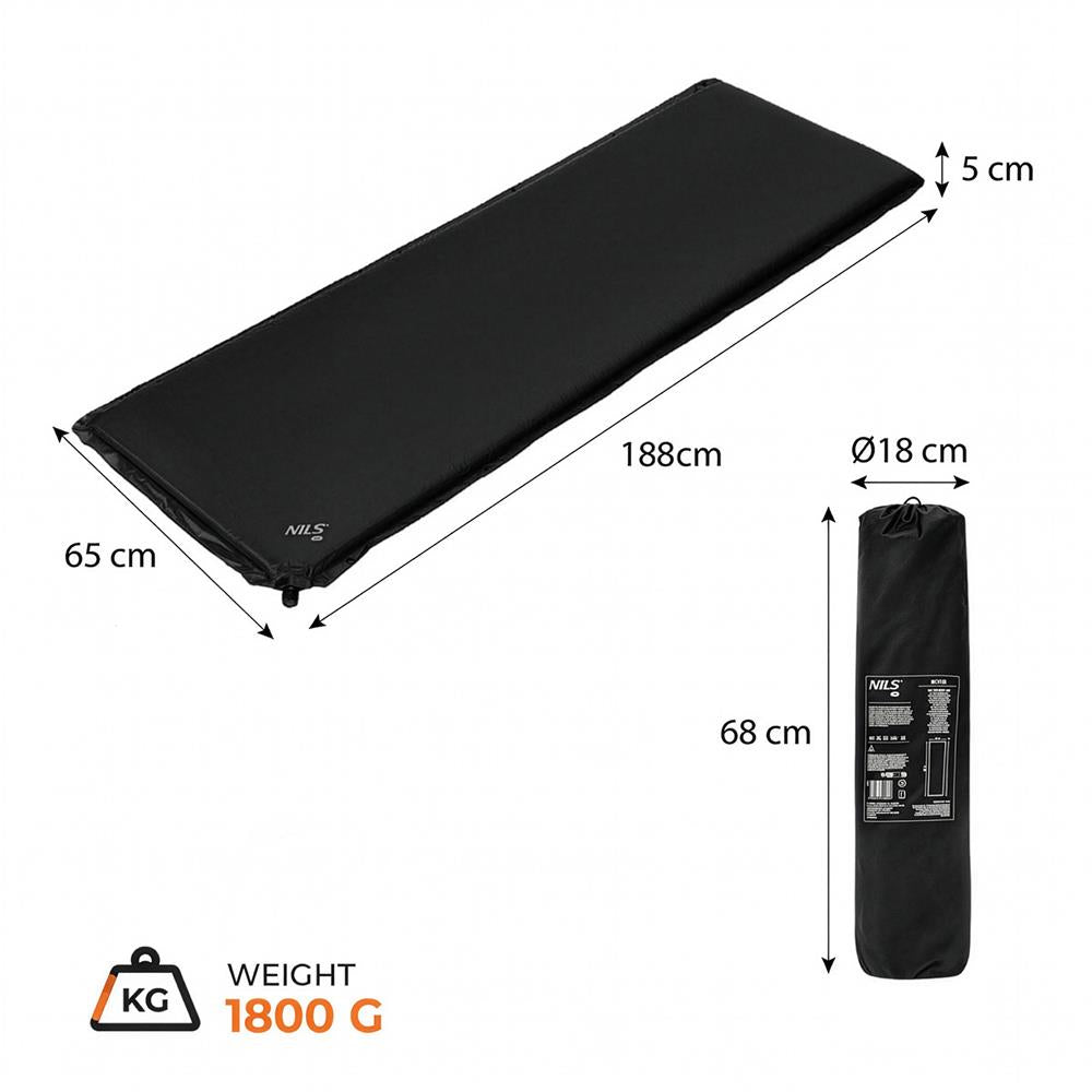 NILS CAMP selbstaufblasende Campingmatte 188 cm schwarz Isomatte Outdoor Schlafmatte