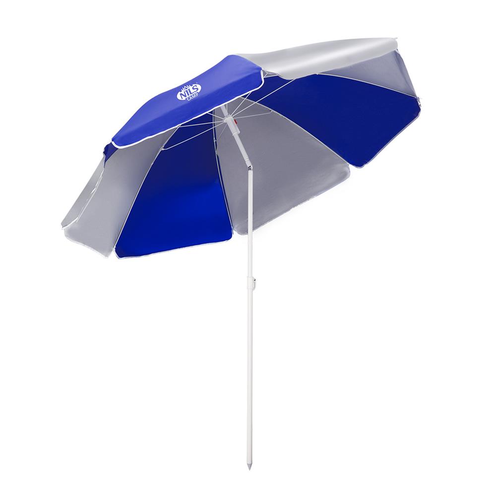 NILS CAMP Strandschirm blau-weiß UV Schutz SPF40 für Strand Camping Garten