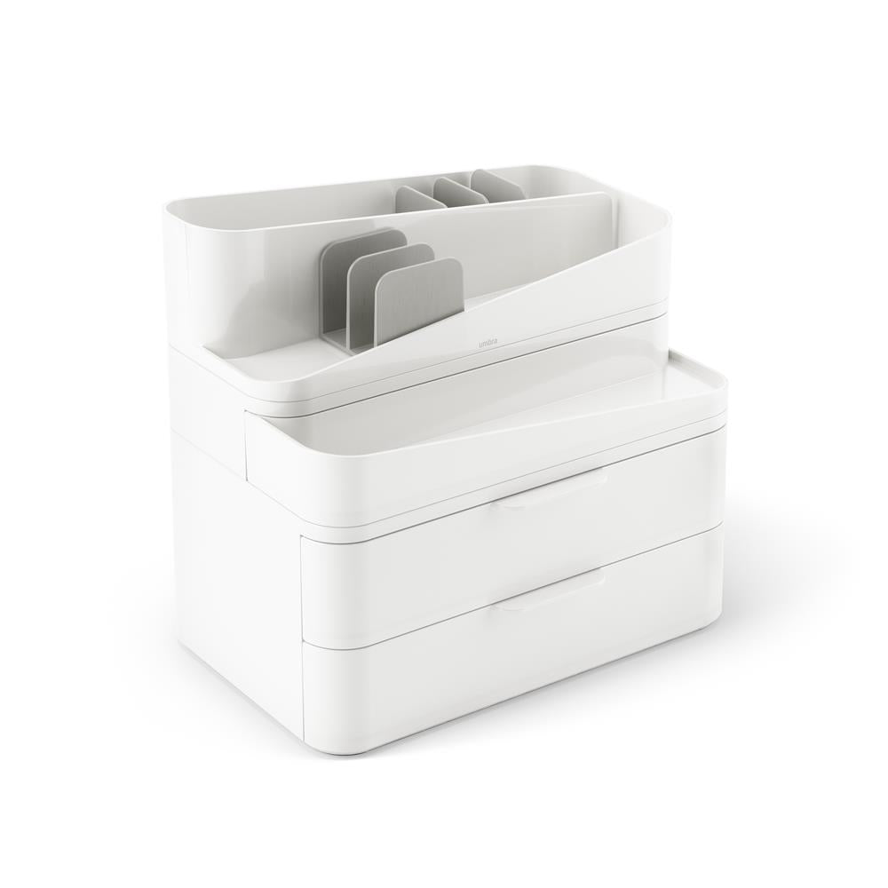Umbra Glam Kosmetik Organizer in Weiß/Grau, Modulare Aufbewahrungsbox mit 3 Schubladen