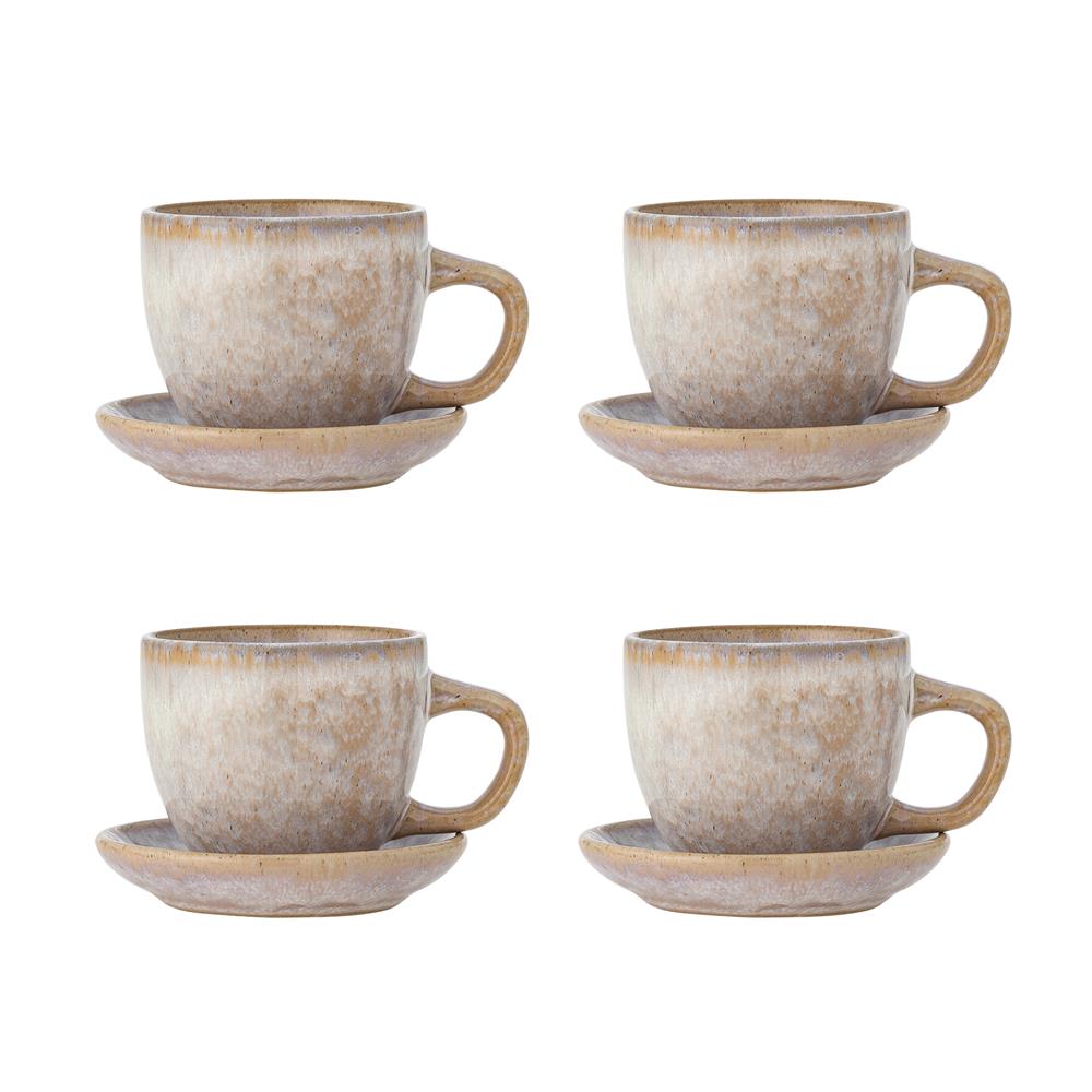 Bloomingville Brenta Tasse mit Untertasse aus Steingut in Rose 185 ml – 4er Set für Küche