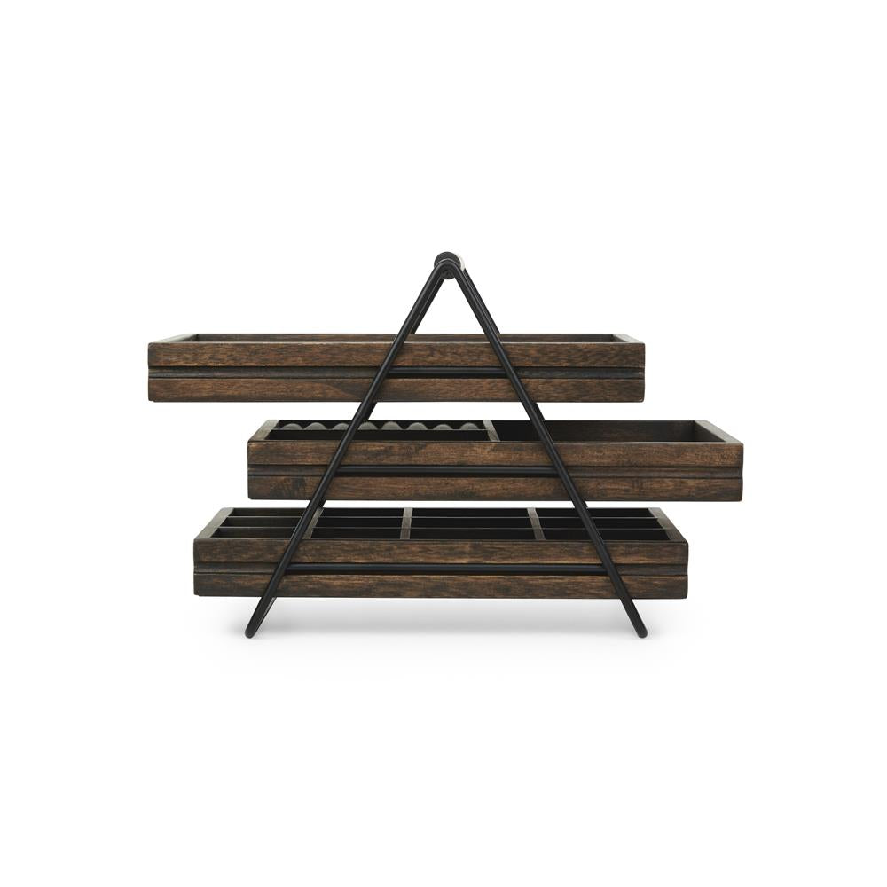 Umbra Terrace Schmucktablett Holz Schmuckkästchen mit drei Schubfächer für Ringe Armbänder Ketten Uhren und Mehr