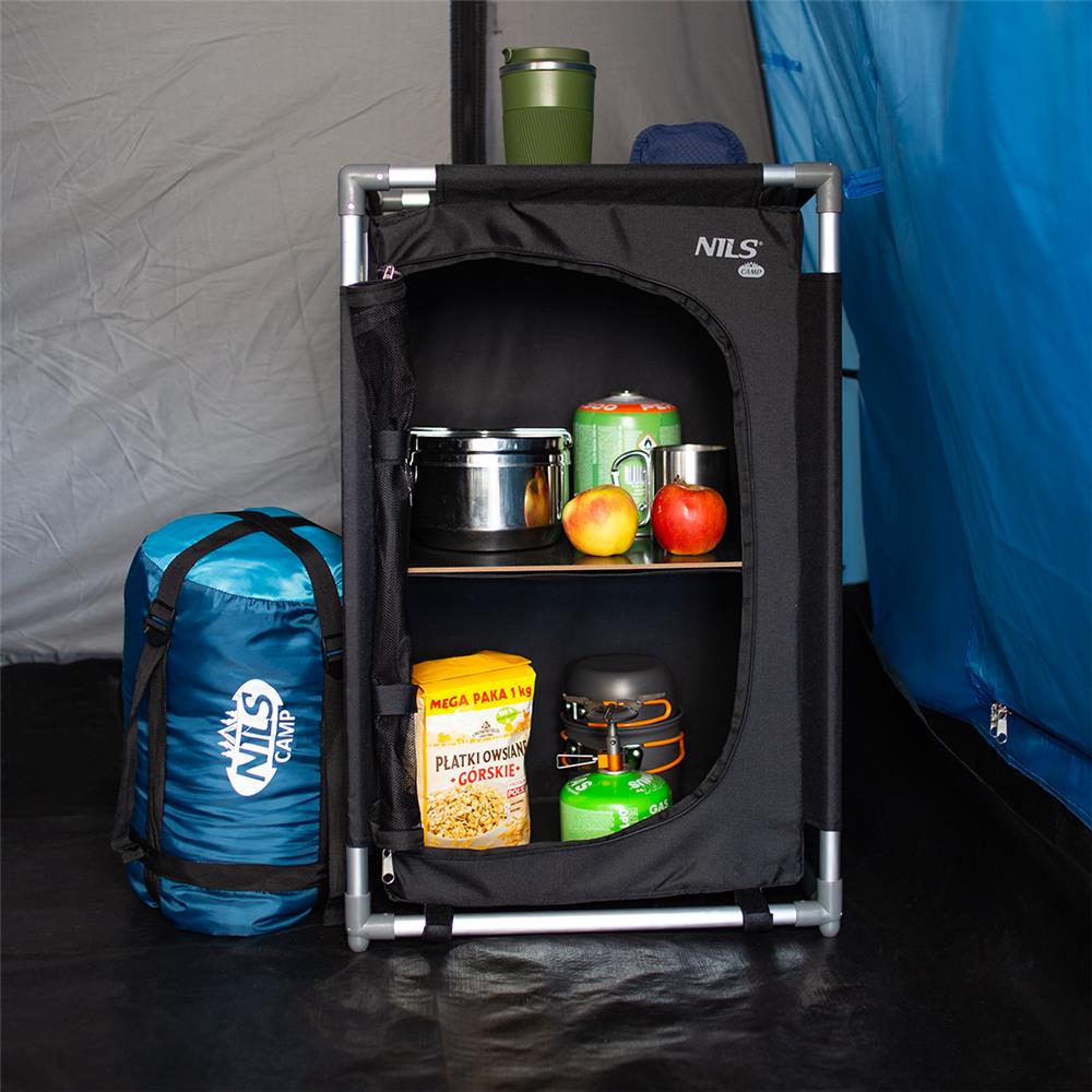 NILS CAMP Campingschrank faltbar - leichter Outdoor Schrank mit Netzfächern für Camping & Reisen
