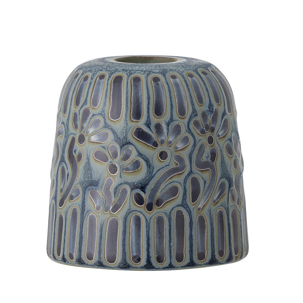 Bloomingville Samsin Kerzenhalter Blau Steingut Relief 7,5x7,5cm